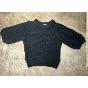 Country Road Women's Black Size Small Cable Sweater 3/4 Sleeve With Tinsel